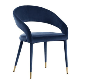 English Elm Modern Velvet Upholstered Dining Chair Set Arched Back Gold Tipped Wooden Legs Navy B011P439063