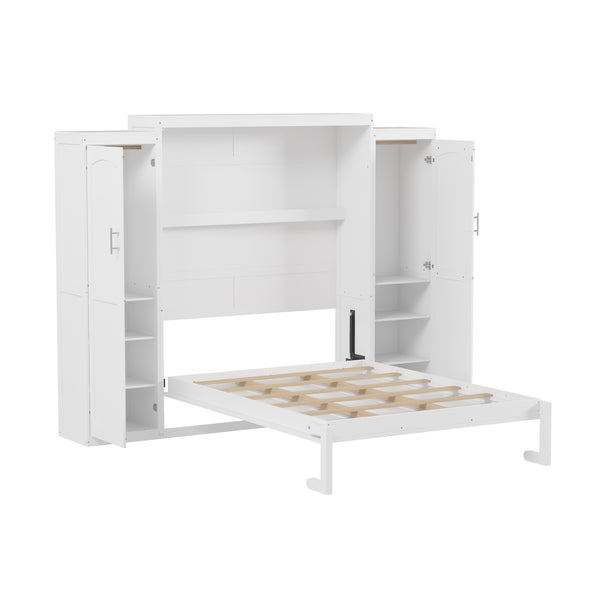 English Elm Full Full Size Murphy Bed with Two Wardrobes and Foldable Platform, Space-Saving Modern Guest Solution White 84.9 L x 12 W x 7 H N733S235596K