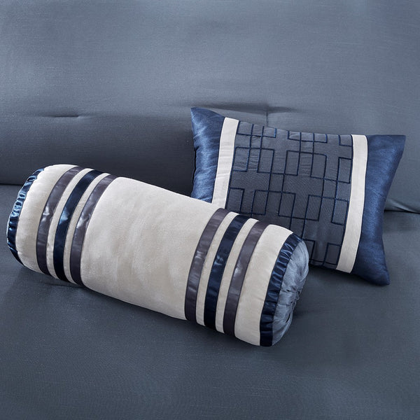 English Elm 7 Genevieve 7-Piece Navy Queen Comforter Set – 100% Polyester Shimmer, Large Borders, Decorative Pillows B03596970