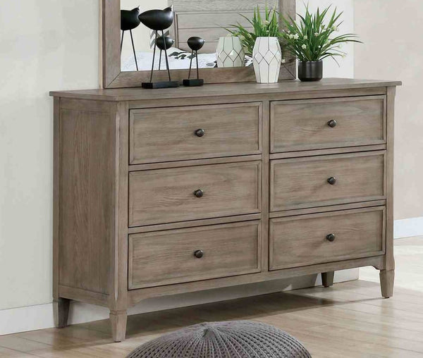 English Elm Transitional Wire-brushed Gray Wood Grain Dresser with Black Round Knobs for Bedroom B2741P460176