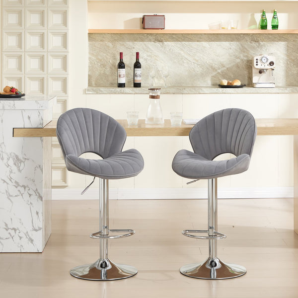 English Elm Bar Stools modern adjustable swivel counter chairs with back and footrest, chrome base for kitchen pub gatherings Grey W1249P386235