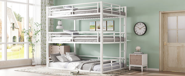 English Elm Full Triple Bunk Bed - Sturdy Metal Frame With Safety Guardrails, Space-Saving, Noise-Reducing Design W1580S00166