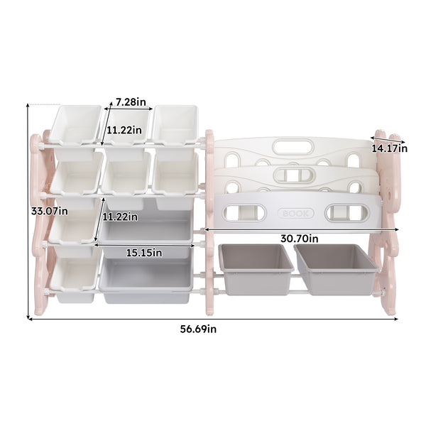 English Elm Kids Toy Storage Organizer with 12 Bins, Space-Saving Non-Toxic Cabinet for Neat Playroom Storage Pink W509P288473