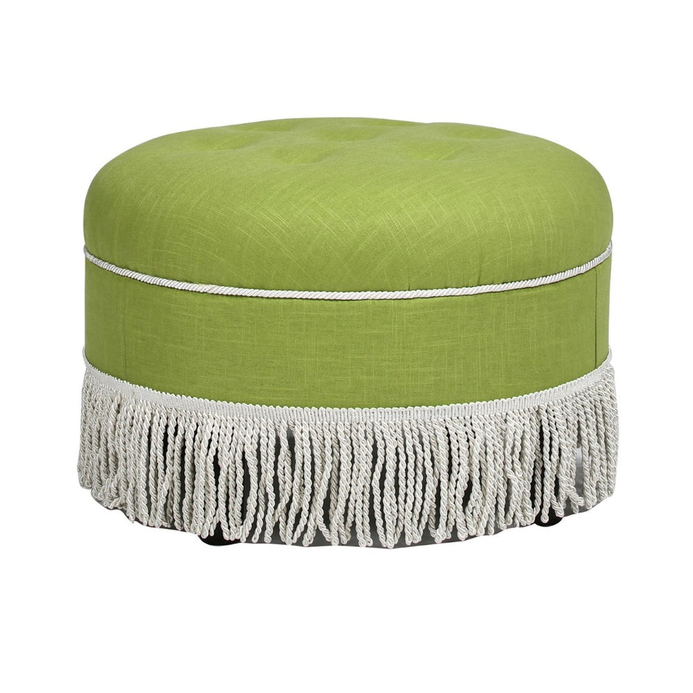 English Elm Yolanda Round Tufted Ottoman with Tassel Fringe Woven Fabric Bohemian Accent Seat B2719P238159
