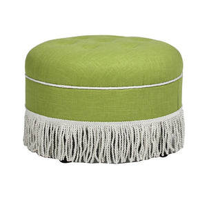 English Elm Yolanda Round Tufted Ottoman with Tassel Fringe Woven Fabric Bohemian Accent Seat B2719P238159