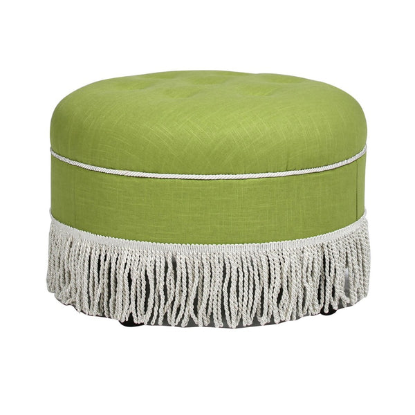 English Elm Yolanda Round Tufted Ottoman with Tassel Fringe Woven Fabric Bohemian Accent Seat B2719P238159