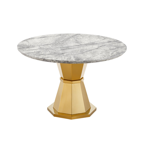 English Elm 47" Round Marble Dining Table - Luxurious Faux Marble Top & Gold Stainless Steel Base For Modern Homes W3456S00006