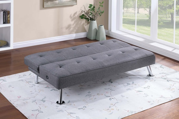 English Elm Blue Blue Grey Polyfiber Convertible Sofa Bed with Tufted Upholstery, Metal Legs & USB Port — Modern Guest Room Essential B011P381494