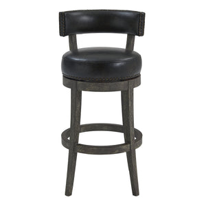 English Elm Reyden 26" Counter Height Swivel Stool in Onyx Faux Leather with American Gray Wood—Stable, Stylish B2736P354315