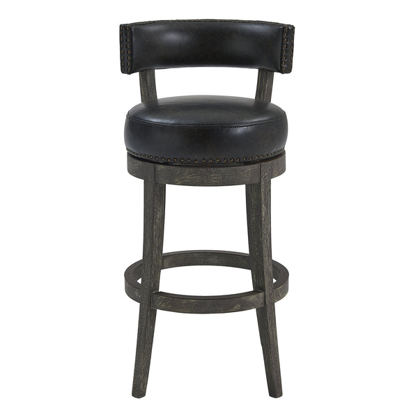 English Elm Reyden 26" Counter Height Swivel Stool in Onyx Faux Leather with American Gray Wood—Stable, Stylish B2736P354315