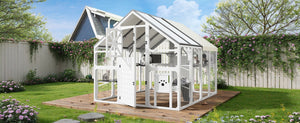 English Elm Large Walk-in Pine Wood Catio Enclosure with Platforms Resting Boxes and Planter Grey,White N704G201618K