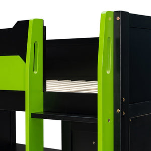 English Elm Full Size Loft Bed with Rgb Lighting Usb Charging Desk Wardrobe and Storage Shelves Green LT000387AAF