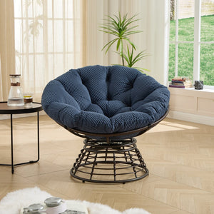 English Elm Comfortable Swivel Papasan Chair Pe Rattan Bowl Seat with Plush Corduroy Cushion W640P443554