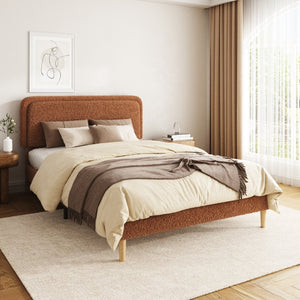 English Elm Full Size Velvet Tufted Platform Bed Adjustable Headboard Steel Slat Base Easy Assembly Brown W5239P502750