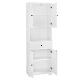 English Elm Tall Bathroom Cabinet With Four Doors, Large Storage Space Open Shelve, Upper Storage Cabinet, White