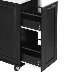 English Elm K&K Vintage Convex Kitchen Island Cart with Faux Marble Top, Tilt Trash, Pull-Out Organizer, Wheels Black N707P299008B