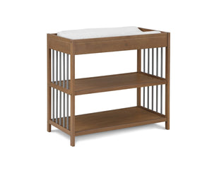 English Elm Pixie Mid-century Nursery Changing Table with Spindle Sides and Open Storage Shelves Walnut Brown B022P204854