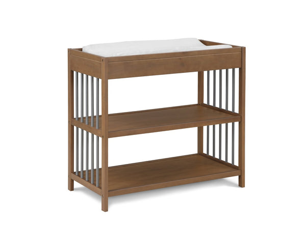 English Elm Pixie Mid-century Nursery Changing Table with Spindle Sides and Open Storage Shelves Walnut Brown B022P204854