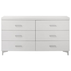 English Elm Contemporary Rustic Tone 1pc Dresser with Felt-Lined Top Drawers, Ball-Bearing Glides, Black Pulls, Bedroom Chic White 62 L x 20 W x 33 H B2741P405692