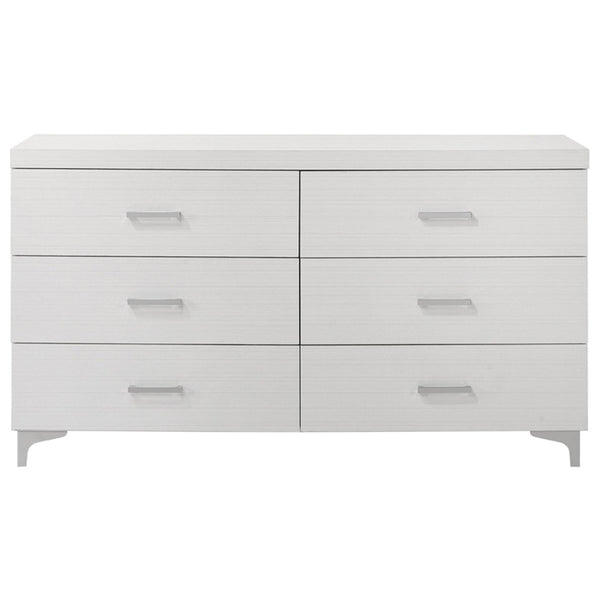 English Elm Contemporary Rustic Tone 1pc Dresser with Felt-Lined Top Drawers, Ball-Bearing Glides, Black Pulls, Bedroom Chic White 62 L x 20 W x 33 H B2741P405692