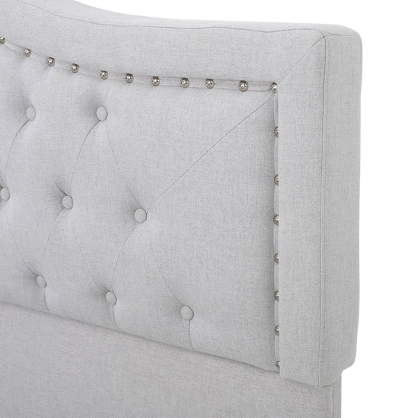 English Elm Upholstered Queen Platform Bed Arched Nailhead Tufted Frame No Box Spring Needed N761S6054002E