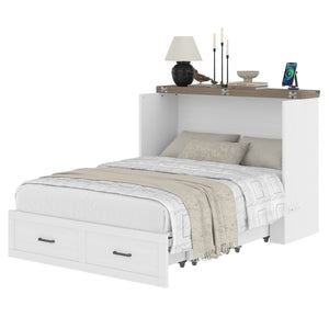 English Elm Murphy Full-Size Cabinet Bed with Built-In Charging Station, Storage Drawer & 700lb Capacity Comfort White 52.5 L x 26 W x 5.5 H N733S293995W
