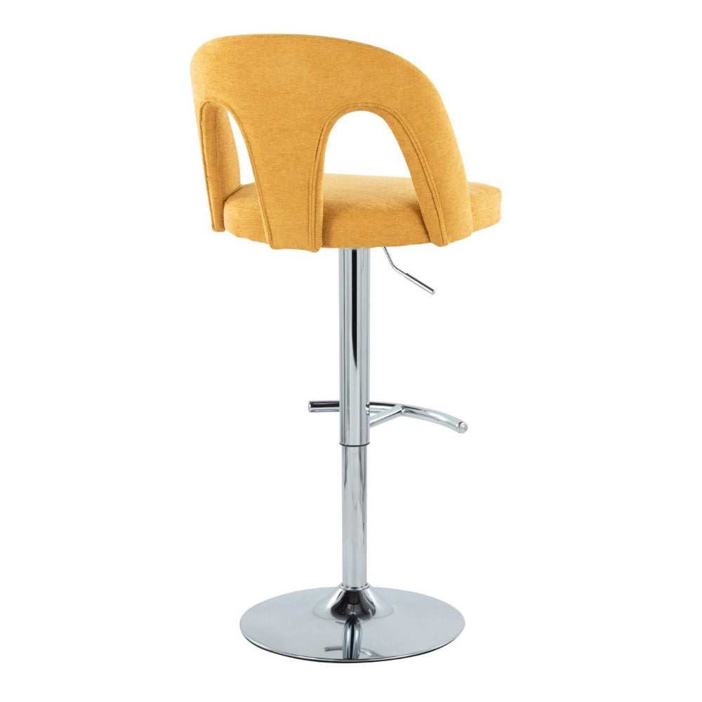 English Elm Adjustable Swivel Barstools with Yellow Fabric Seats and Chrome Base Set of 2 B202S01954
