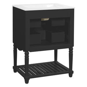 English Elm 24'' Vintage Bathroom Vanity with Ceramic Sink Soft Close Drawers Open Shelf Black N710P411237B