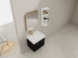 English Elm 24 Inch Wall-Mounted Bathroom Vanity Set With Thick Resin Sink, Storage Rack & Soft-Close Doors W999S00366
