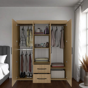 English Elm Armoire Elma Petunia Six Leg Wardrobe with Rods Shelves and Drawer Storage Beige B092S00301