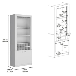 English Elm Cabinet White 4-Tier Wine & Liquor Storage with Stemware Rack, 15-Bottle Racks, 10 Cubbies, 74.8" B097P221379