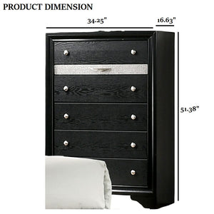 English Elm Contemporary Chic Chest with Gold Accents, Acrylic Trim, Metal Bracket Legs and Dust‑Proof Drawers Black 38 L x 20 W x 56 H B2741P375927