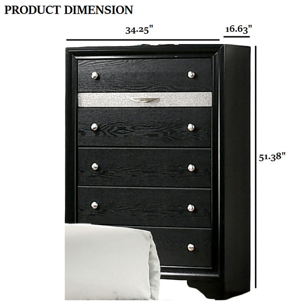 English Elm Contemporary Chic Chest with Gold Accents, Acrylic Trim, Metal Bracket Legs and Dust‑Proof Drawers Black 38 L x 20 W x 56 H B2741P375927