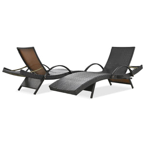 English Elm K&K 80" Outdoor Wicker Chaise Lounge Set of 2 with 2000H UV Wicker, Pull-Out Side Table, 4-Position Recliner Dark Brown WF321204AAD