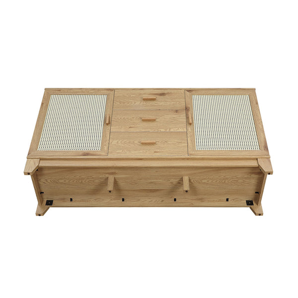 English Elm Sheridan 59" Sideboard in Natural with Cane Panels, 3 Drawers, 4 Compartments, TV Stand & Cable Management B365P397680