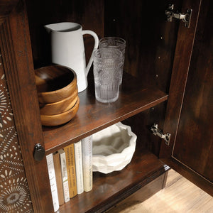 English Elm Storage Cabinet - Stylish Brown Finish With Graphic Tile Design For Organized Living Spaces & Offices B356P402715-GIGA