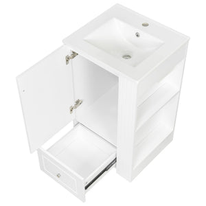 English Elm 20" Freestanding Bathroom Vanity Mdf Cabinet Ceramic Sink Open Shelves Powder Room White N725P364210K