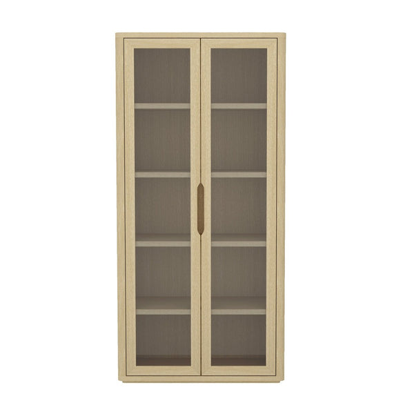 English Elm Rivington 38" Natural Oak Bookcase Cabinet With Glass Doors & Adjustable Shelves For Modern Living B365S00017-GIGA