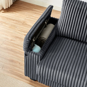 English Elm 71" Loveseat Dark Grey Corduroy Sofa with USB Port, Built-In Armrest Storage & Durable Frame W542P210622