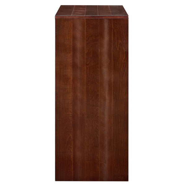 English Elm Fluted Counter Height Dining Set Narrow Bar Console with Upholstered Stool Retro Wood Cherry W1202P330886