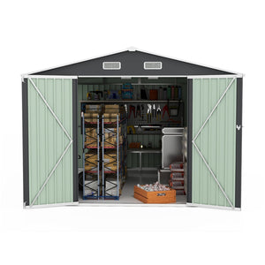 English Elm Campcraft Metal Storage Shed 10x14 Ft with Lockable Doors Vented Sloped Roof Backyard W1598S00035