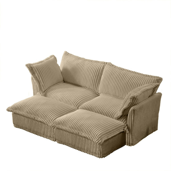 English Elm Slipcovered 2-Seater Sofa With 2 Ottomans - Versatile Sleeper, Soft Corduroy In Camel For Cozy Living W3041S00139-GIGA