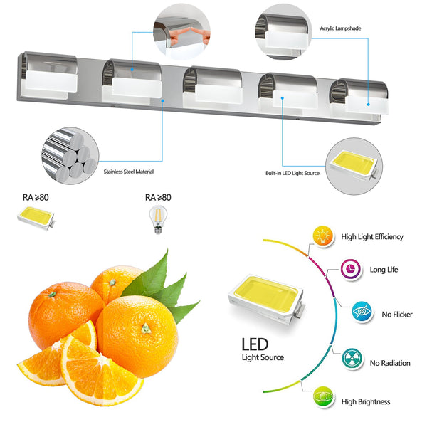 English Elm Modern 5-Light Led Bathroom Vanity Lighting Fixture - Sleek Design For Bright, Elegant Grooming Space W2312P374900