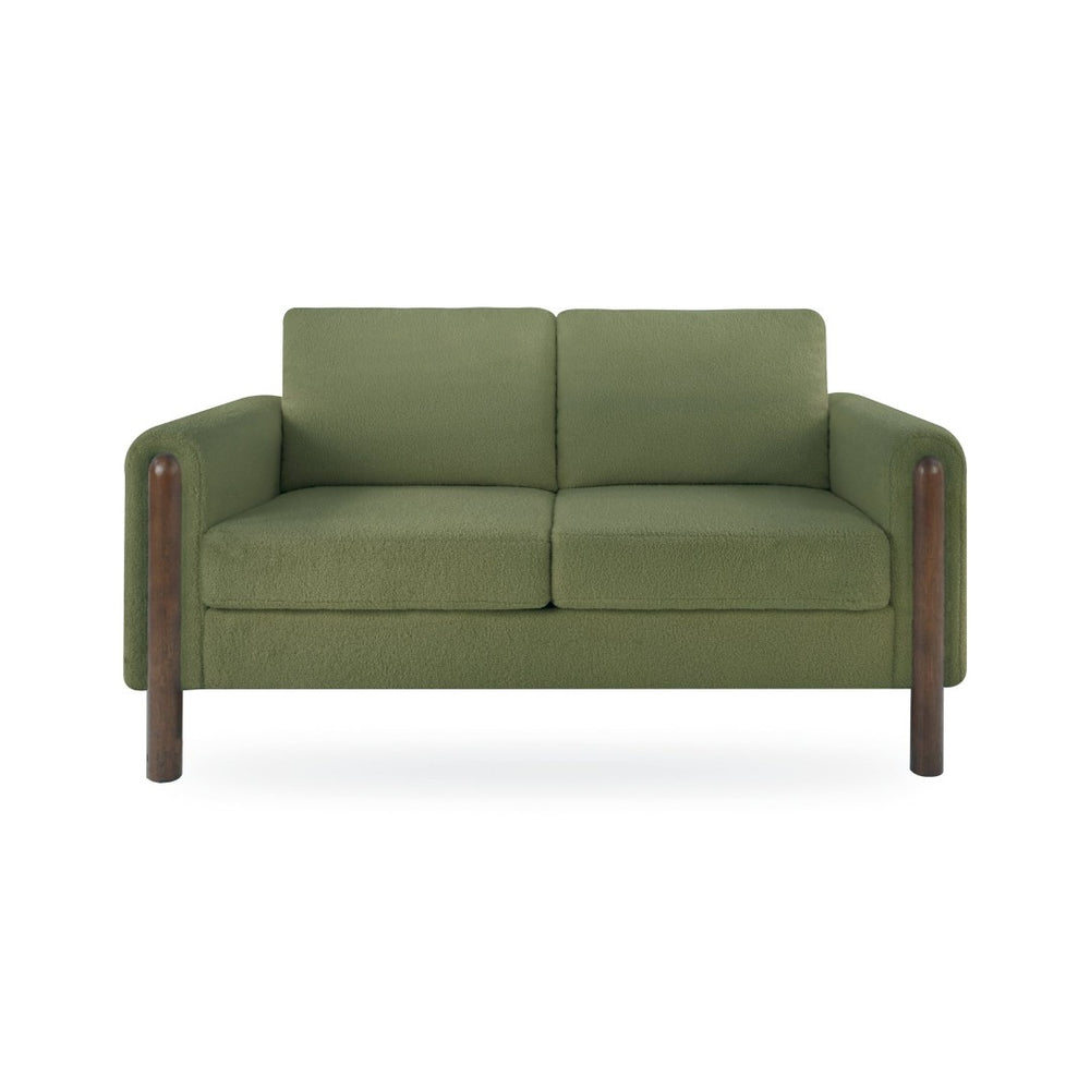 English Elm Comfy Mid-century Modern Loveseat with Walnut Legs Teddy Fabric 2-seat Small Space Sofa Green W2308P463602