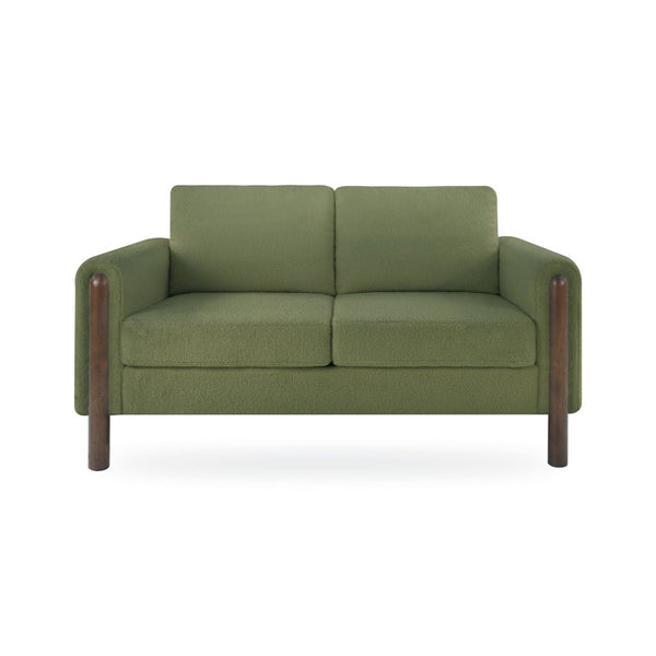 English Elm Comfy Mid-century Modern Loveseat with Walnut Legs Teddy Fabric 2-seat Small Space Sofa Green W2308P463602