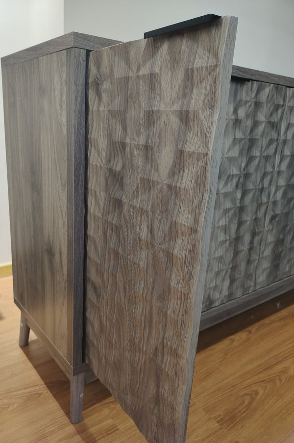 English Elm Modern Sideboard Buffet Cabinet with Diamond Relief Doors, Ample Storage, Sleek Artful Design for Home Gray W1706P235653