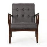 Christopher Knight Home® - Noble House - Marcola Mid Century Modern Microfiber Club Chair with Wood Frame, Slate and Dark Espresso