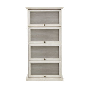 English Elm Glass 4-Tier Display Cabinet with Tempered Glass Doors, Flip-Up Access, Aluminum Frame, Elegant Chic Storage for Collectibles and Books Antique White W2275P206602