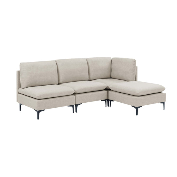 English Elm Linen Upholstered Modular Sectional Sofa with Black Metal Legs for Modern Living Almond B2748S00095