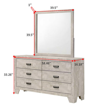 English Elm 1pc Whitewash Six Drawer Dresser Solid Wood Grain Finish Farmhouse Bedroom Storage B011P444137